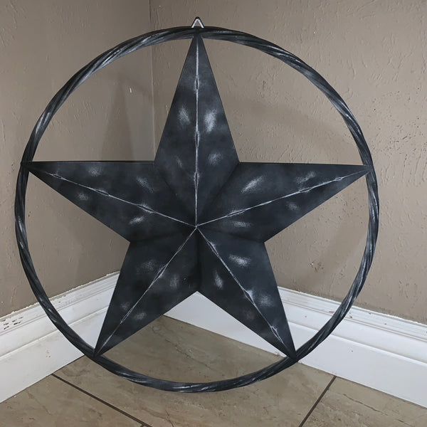 RUSTIC BLACK DISTRESSED TWO TONE BARN LONE STAR ROPE RING METAL WALL ART WESTERN HOME DECOR HANDMADE