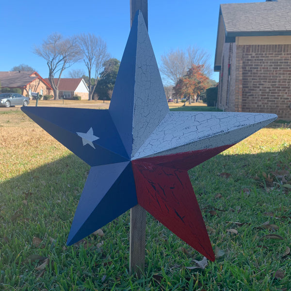 CRACKLE STYLE RED WHITE & BLUE METAL BARN STAR METAL WALL ART WESTERN HOME DECOR RUSTIC NEW