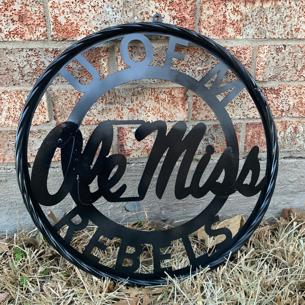 12",18",24",32" OLE MISS REBELS MISSISSIPPI BLACK CUSTOM VINTAGE METAL CRAFT TEAM SIGN HANDMADE RUSTIC BLACK