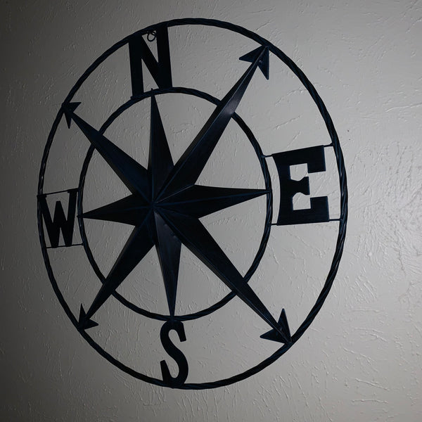 #SI_B8235 COMPASS NAVY BLUE 24" METAL SIGN WESTERN HOME DECOR HANDMADE NEW