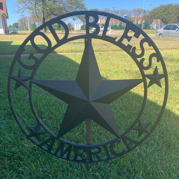 GOD BLESS AMERICA BLACK METAL BARN LONESTAR TWISTED RING METAL ART WESTERN HOME DECOR HANDMADE NEW-#EH10487