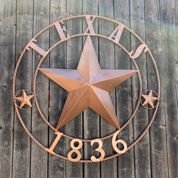 24", 32",36",40" TEXAS 1836 HAMMERED COPPER  BARN STAR METAL WALL WESTERN HOME DECOR RED WHITE BLUE ART