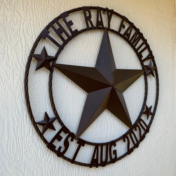 KOLET FAMILY STYLE YOUR CUSTOM FAMILY NAME STAR METAL BARN STAR ROPE RING KOLET FAMILY WESTERN HOME DECOR VINTAGE RUSTIC BROWN NEW HANDMADE 24",32",34",36",40",42",44",46",50"