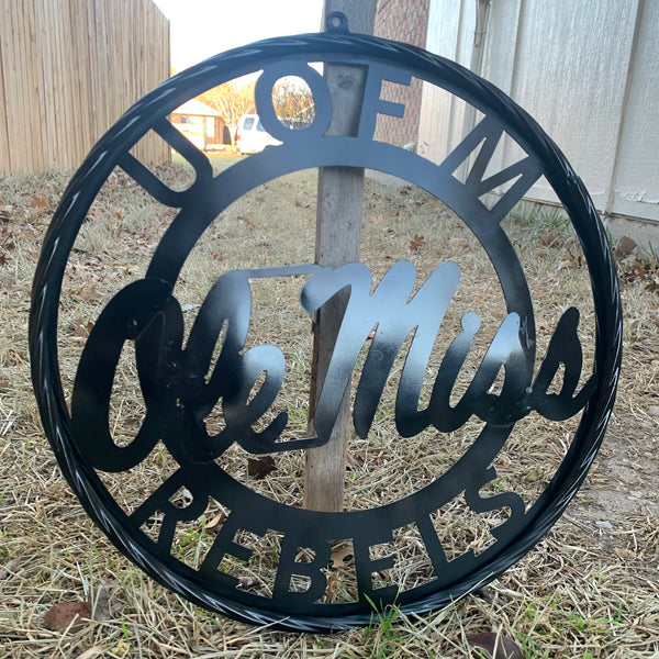 12",18",24",32" OLE MISS REBELS MISSISSIPPI BLACK CUSTOM VINTAGE METAL CRAFT TEAM SIGN HANDMADE RUSTIC BLACK