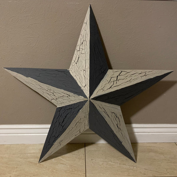 CRACKLE STYLE BEIGE & BLACK METAL BARN STAR METAL WALL ART WESTERN HOME DECOR RUSTIC NEW