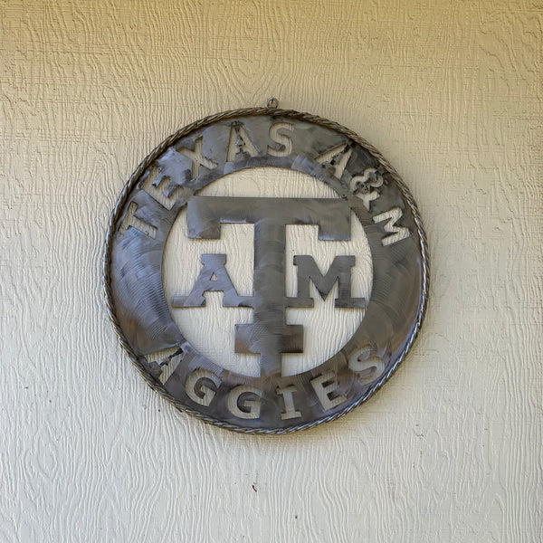 24" TEXAS A&M WIDE BAND RAW METAL CUSTOM VINTAGE CRAFT WALL ART TEAM SIGN HANDMADE