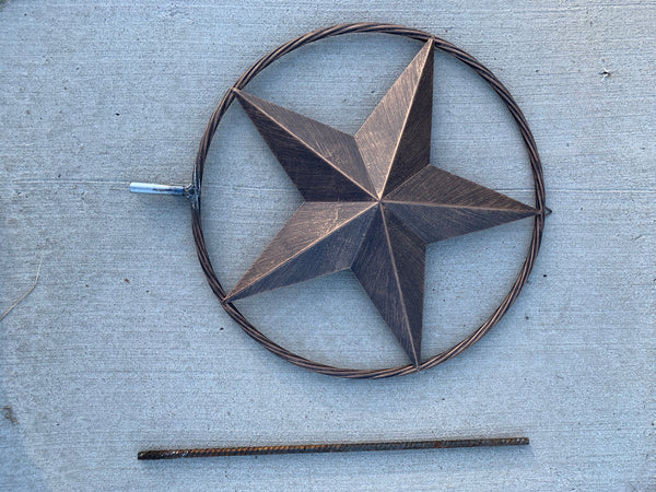 12",16",24" DOUBLE STAR ON STAKE METAL BRONZE COPPER BARN STAR WITH TWISTED ROPE RING CRAFT WESTERN HOME DECOR RUSTIC DECOR