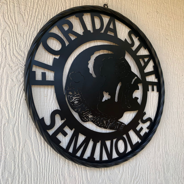 12",18", 24", 32" FSU FLORIDA STATE SEMINOLES INDIAN BLACK METAL CUSTOM VINTAGE CRAFT TEAM SIGN