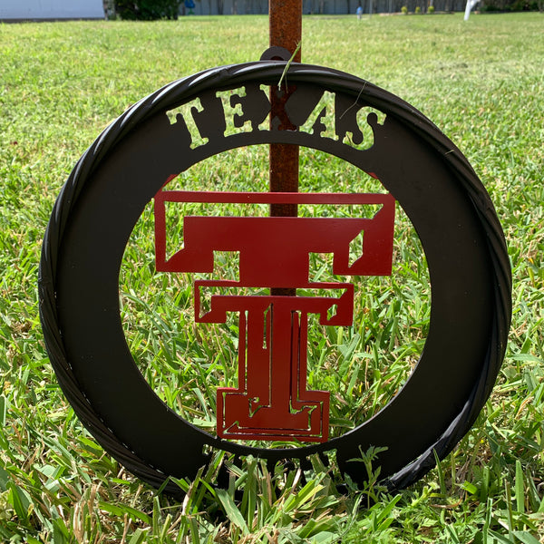12", 18", 24", 32" TEXAS TECH WIDE BAND RING RED & BLACK CUSTOM METAL VINTAGE CRAFT TEAM SIGN
