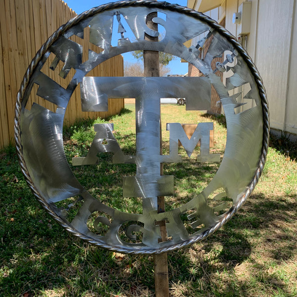 24" TEXAS A&M WIDE BAND RAW METAL CUSTOM VINTAGE CRAFT WALL ART TEAM SIGN HANDMADE