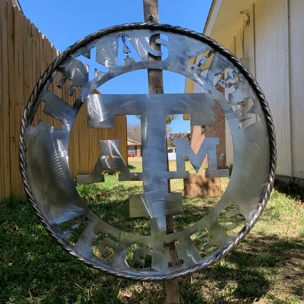 24" TEXAS A&M WIDE BAND RAW METAL CUSTOM VINTAGE CRAFT WALL ART TEAM SIGN HANDMADE