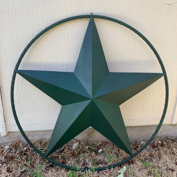 RUSTIC HUNTER GREEN 12", 16", 24", 32", 34",36",38",40",48",60",72",84",96" BARN LONE STAR WITH TWISTED ROPE RING DESIGN METAL WALL ART WESTERN HOME DECOR NEW