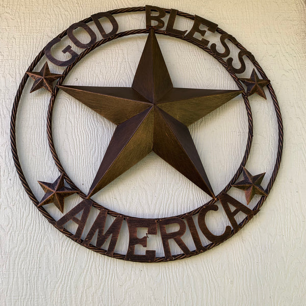 #EH10488 GOD BLESS AMERICA BARN METAL STAR WESTERN HOME DECOR HANDAMDE NEW