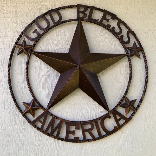 #EH10488 GOD BLESS AMERICA BARN METAL STAR WESTERN HOME DECOR HANDAMDE NEW