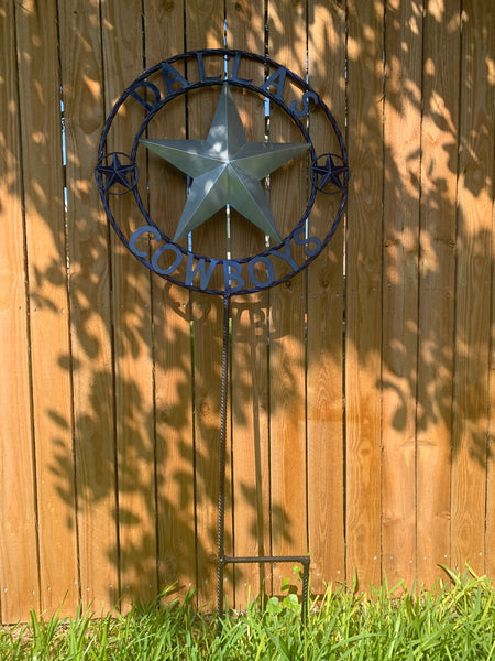 24" STAR & 34" STAKE DALLAS COWBOYS DECOR METAL ART WESTERN HOME WALL DECOR ALL SILVER & NAVY BLUE WITH 34" STAKE