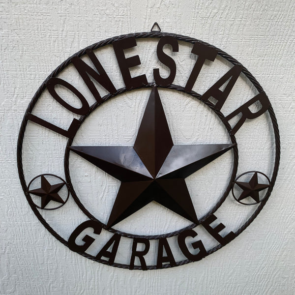 LONESTAR GARAGE STYLE CUSTOM BARN NAME STAR LONESTAR GARAGE METAL NAME BARN STAR WITH TWISTED ROPE RING 3d STAR ART WESTERN HOME DECOR RUSTIC BROWN