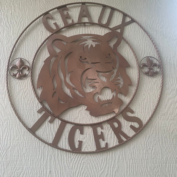 12",18", 24", 32", 36" GEAUX TIGERS HAMMERED COPPER CUSTOM METAL VINTAGE CRAFT SIGN TEAM HANDMADE