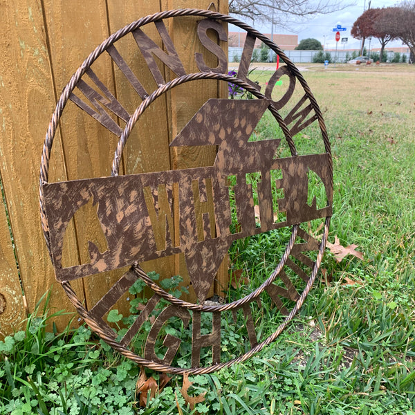 CUSTOM NAME LIGHTNIN HORSE SIGN RAW METAL BARN ROPE RING WESTERN HOME DECOR HANDMADE 24",32",36"