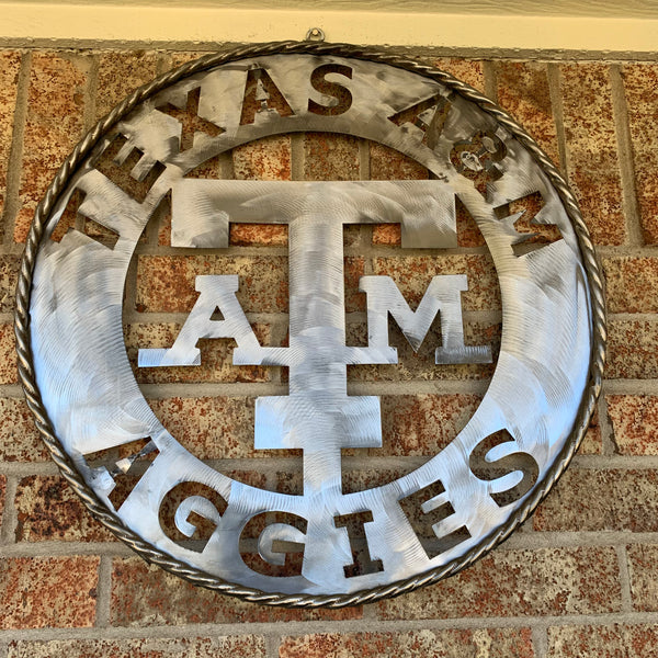 24" TEXAS A&M WIDE BAND RAW METAL CUSTOM VINTAGE CRAFT WALL ART TEAM SIGN HANDMADE