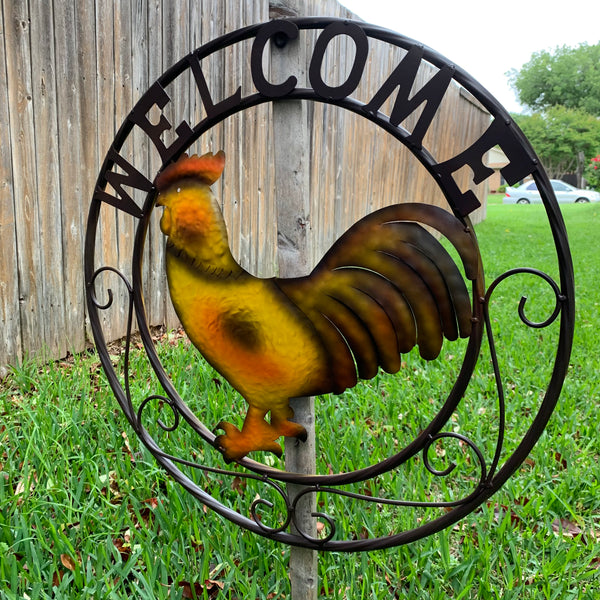 WELCOME 24" ROOSTER & METAL SCROLL STYLE WESTERN HOME DECOR HANDMADE NEW-#EH10143