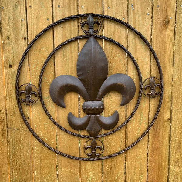 MULTI FLEUR DE LIS METAL WALL ART WESTERN HOME DECOR VINTAGE RUSTIC BROWN ART NEW