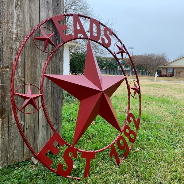 LOPEZ CUSTOM STAR NAME BARN METAL STAR 3d TWISTED ROPE RING WESTERN HOME DECOR RUSTIC  BRONZE HANDMADE 24",32",34",36",40",42",44",46",50"