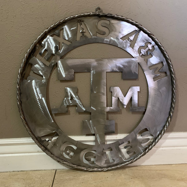 24" TEXAS A&M WIDE BAND RAW METAL CUSTOM VINTAGE CRAFT WALL ART TEAM SIGN HANDMADE