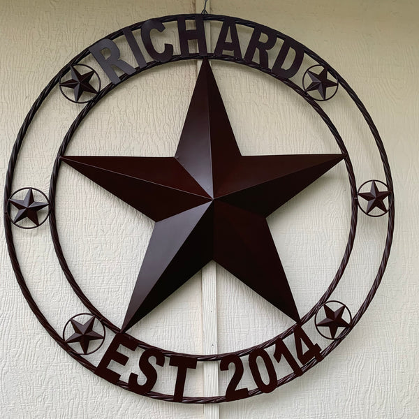 LOPEZ CUSTOM STAR NAME BARN METAL STAR 3d TWISTED ROPE RING WESTERN HOME DECOR RUSTIC  BRONZE HANDMADE 24",32",34",36",40",42",44",46",50"