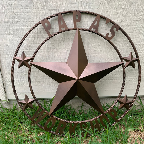 LOPEZ CUSTOM STAR NAME BARN METAL STAR 3d TWISTED ROPE RING WESTERN HOME DECOR RUSTIC  BRONZE HANDMADE 24",32",34",36",40",42",44",46",50"