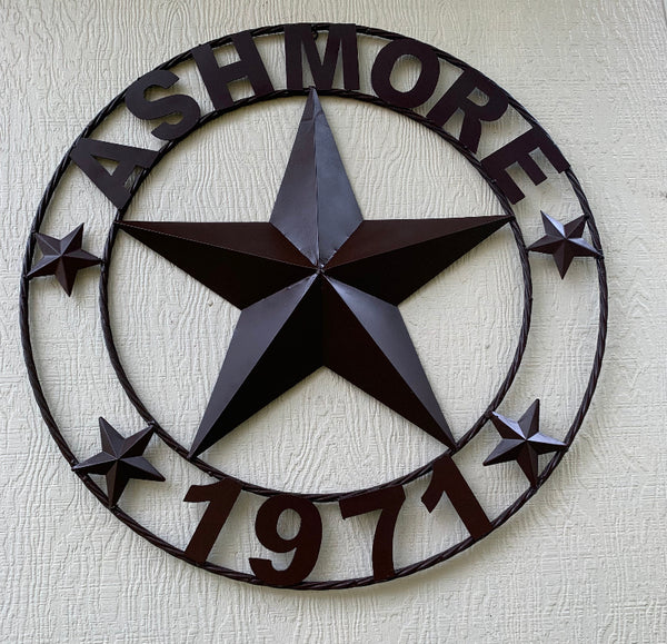 HOME STYLE  YOUR CUSTOM NAME STAR METAL BARN STAR ROPE RING WESTERN HOME DECOR VINTAGE RUSTIC BROWN NEW HANDMADE 24",32",36",40",42",44",46",50"