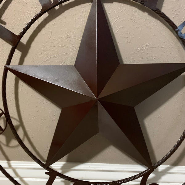 16",24", 32", 36" RUSTIC BROWN TEXAS 1836 BARN STAR METAL ART WESTERN HOME DECOR VINTAGE RUSTIC DARK BROWN NEW