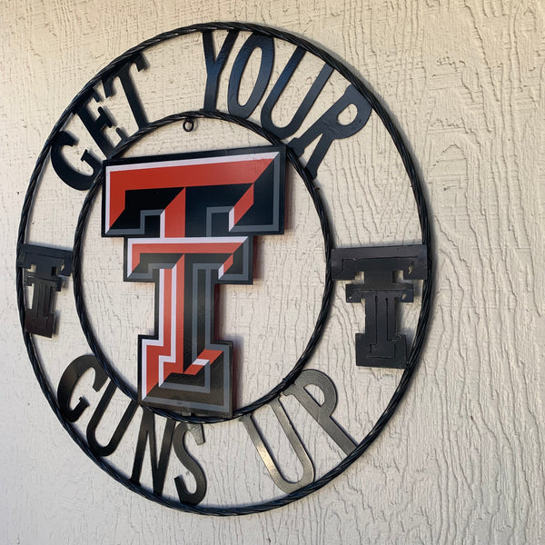 12", 18", 24", 32" GET YOUR GUNS UP TEXAS TECH METAL CUSTOM VINTAGE CRAFT TEAM SIGN HANDMADE