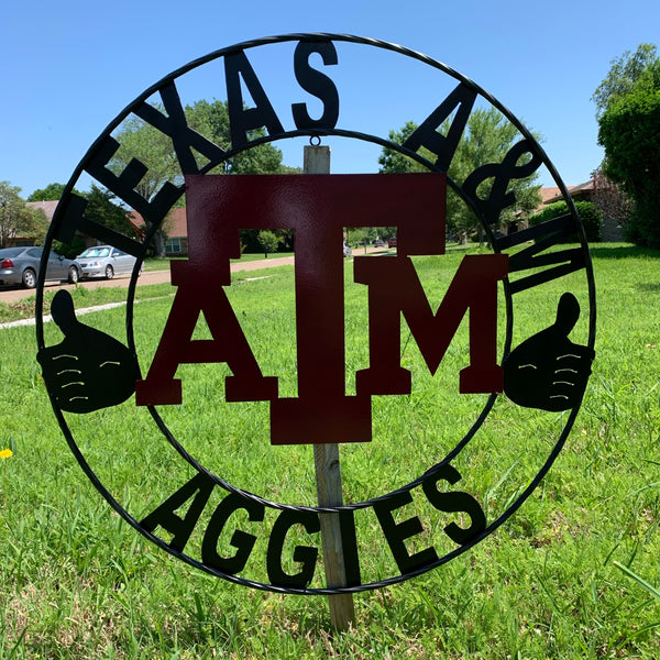 TEXAS A&M, GIGEM AGGIES THUMBS UP METAL CUSTOM VINTAGE CRAFT TEAM SIGN HANDMADE