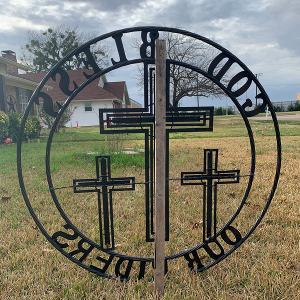40"GOD BLESS OUR RIDERS CRUCIFIX BLACK CROSS METAL WALL ART HANDMADE