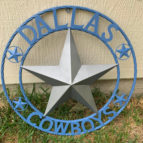 DALLAS COWBOYS LIGHT BLUE & SILVER DECOR METAL ART WESTERN HOME WALL DECOR SIZE:24",32",36",40",42",44",46",50"