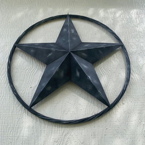 RUSTIC BLACK DISTRESSED TWO TONE BARN LONE STAR ROPE RING METAL WALL ART WESTERN HOME DECOR HANDMADE