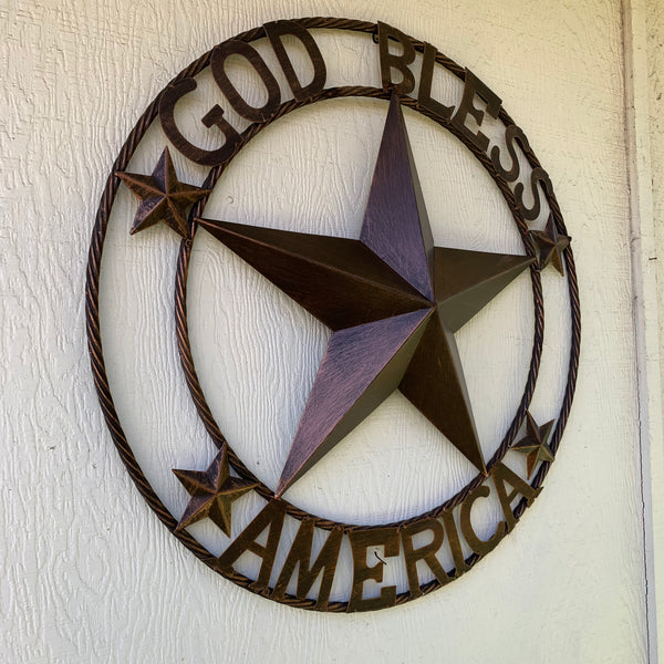 #EH10488 GOD BLESS AMERICA BARN METAL STAR WESTERN HOME DECOR HANDAMDE NEW