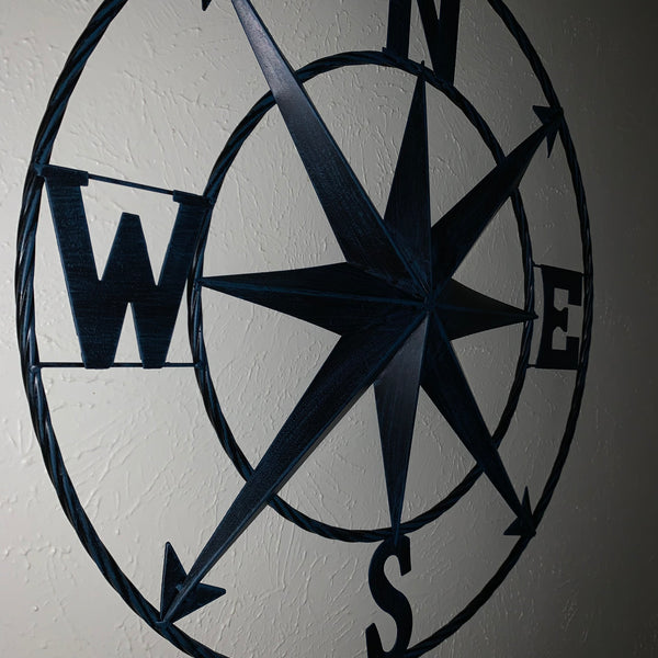 #SI_B8235 COMPASS NAVY BLUE 24" METAL SIGN WESTERN HOME DECOR HANDMADE NEW