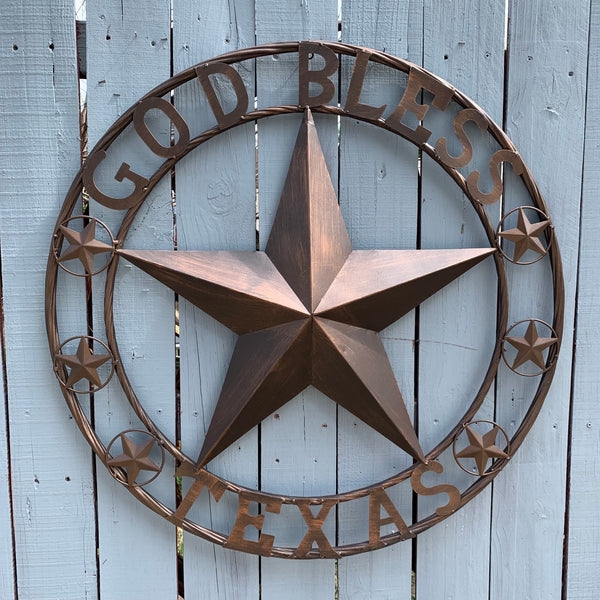 #EH11107-24" GOD BLESS TEXAS BARN LONE STAR WITH 3 SMALL STARS WESTERN HOME DECOR HANDMADE NEW