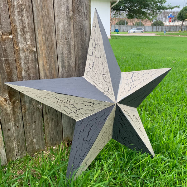 CRACKLE STYLE BEIGE & BLACK METAL BARN STAR METAL WALL ART WESTERN HOME DECOR RUSTIC NEW