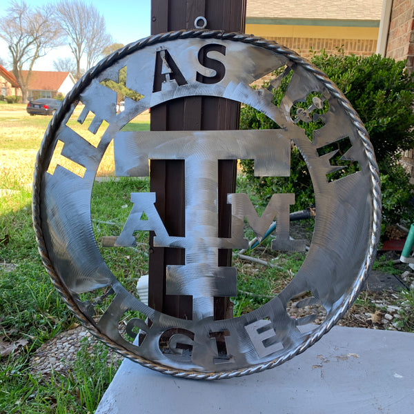 24" TEXAS A&M WIDE BAND RAW METAL CUSTOM VINTAGE CRAFT WALL ART TEAM SIGN HANDMADE