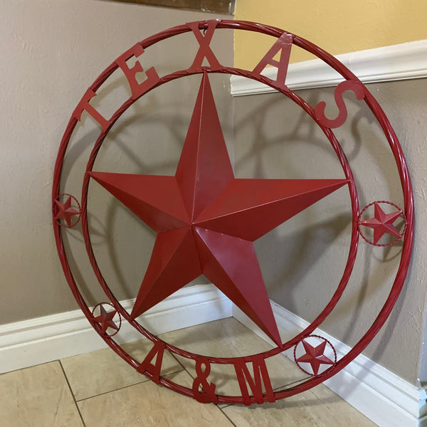 TEXAS A&M BURGUNDY RED BARN LONE STAR METAL CUSTOM VINTAGE CRAFT TEAM STAR WESTERN HOME DECOR HANDMADE SIZE:24",32",36",40",42",44",46",50"