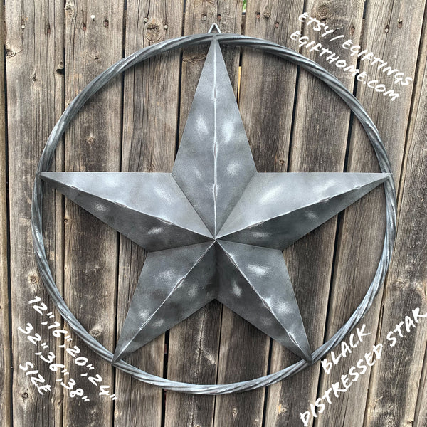 RUSTIC BLACK DISTRESSED TWO TONE BARN LONE STAR ROPE RING METAL WALL ART WESTERN HOME DECOR HANDMADE