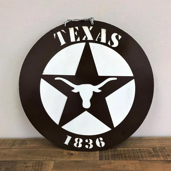 #36-277 23" TEXAS LONGHORNS 1836 METAL SIGN DISC WALL ART WESTERN HOME DECOR BRAND NEW HANDMADE