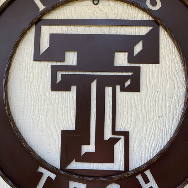 12", 18", 24", 32" TEXAS TECH BROWN WIDE BAND DISC RING CUSTOM METAL VINTAGE CRAFT SIGN HANDMADE TO ORDER