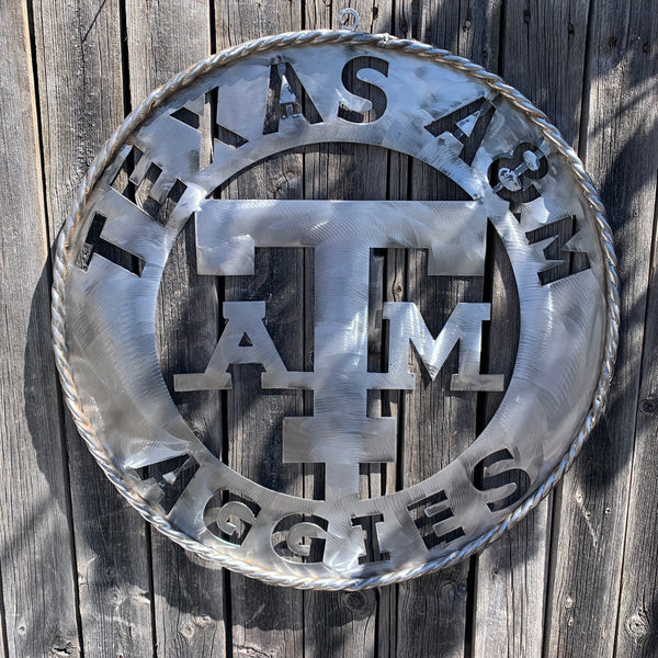 24" TEXAS A&M WIDE BAND RAW METAL CUSTOM VINTAGE CRAFT WALL ART TEAM SIGN HANDMADE