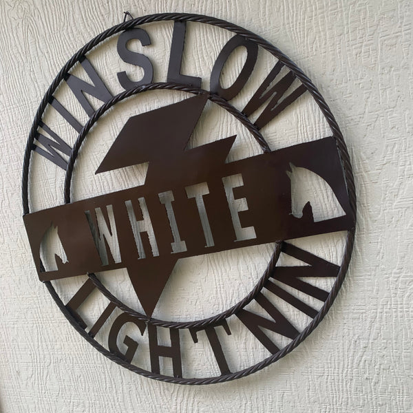 CUSTOM NAME LIGHTNIN HORSE SIGN RAW METAL BARN ROPE RING WESTERN HOME DECOR HANDMADE 24",32",36"