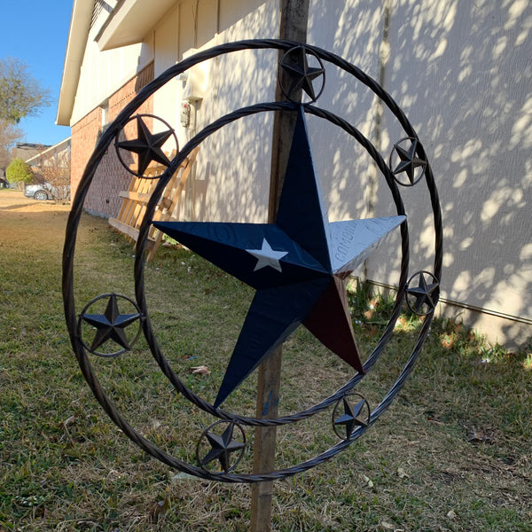 24" LICENSE PLATE MULTI STAR RED WHITE BLUE METAL BARN STAR WESTERN HOME DECOR NEW