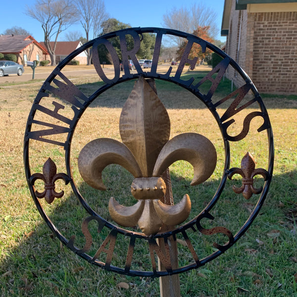 18", 24", 32" NEW ORLEANS SAINTS METAL SIGN WALL ART WESTERN HOME DECOR RUSTIC GOLD & BLACK ART NEW