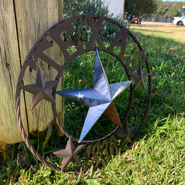 16", 24", 32", 34", 40" TEXAS 1836 LICENSE PLATE FLAG BARN STAR METAL WALL WESTERN HOME DECOR RED WHITE BLUE ART